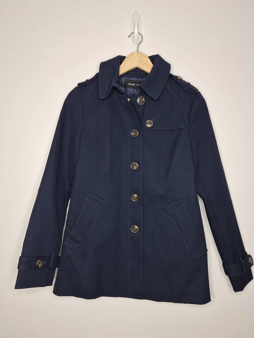 Black Rivet Navy Blue Military Style Peacoat Jacket Small